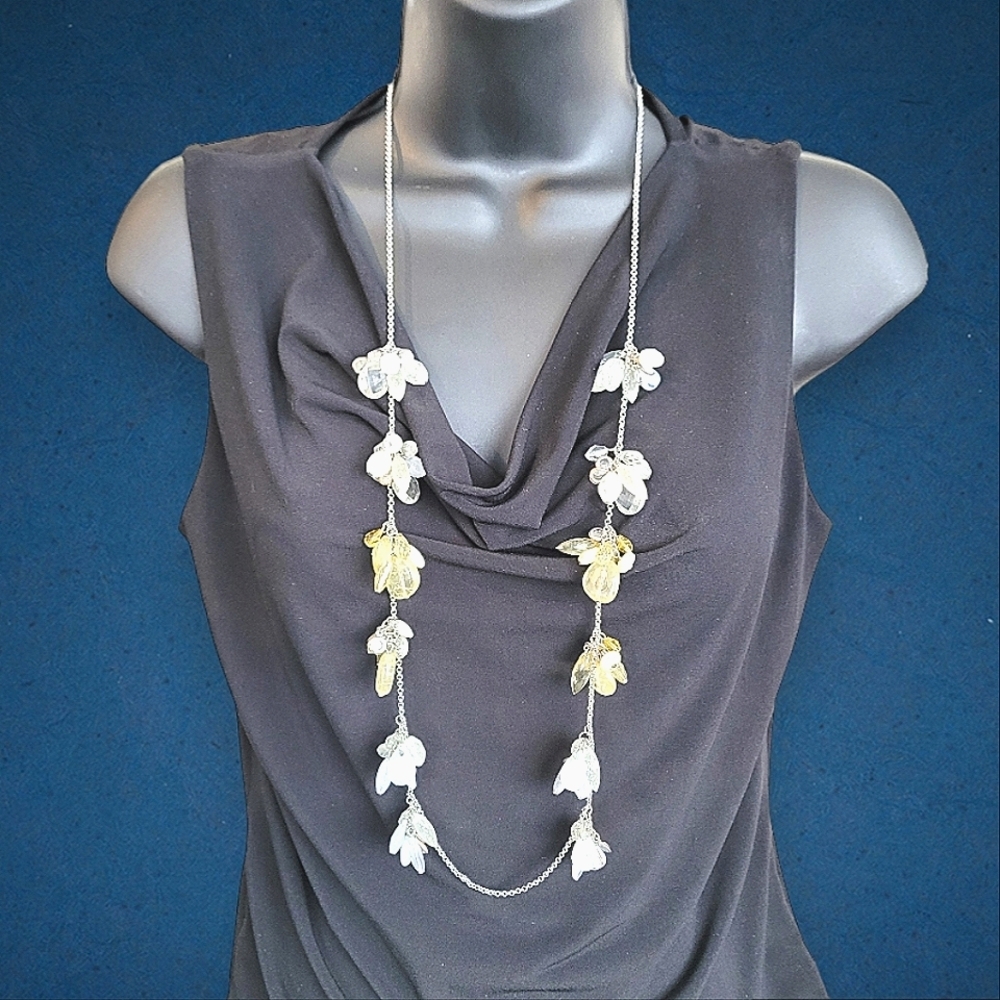 Anthropologie silver necklace with pale blue and green glass beadwork